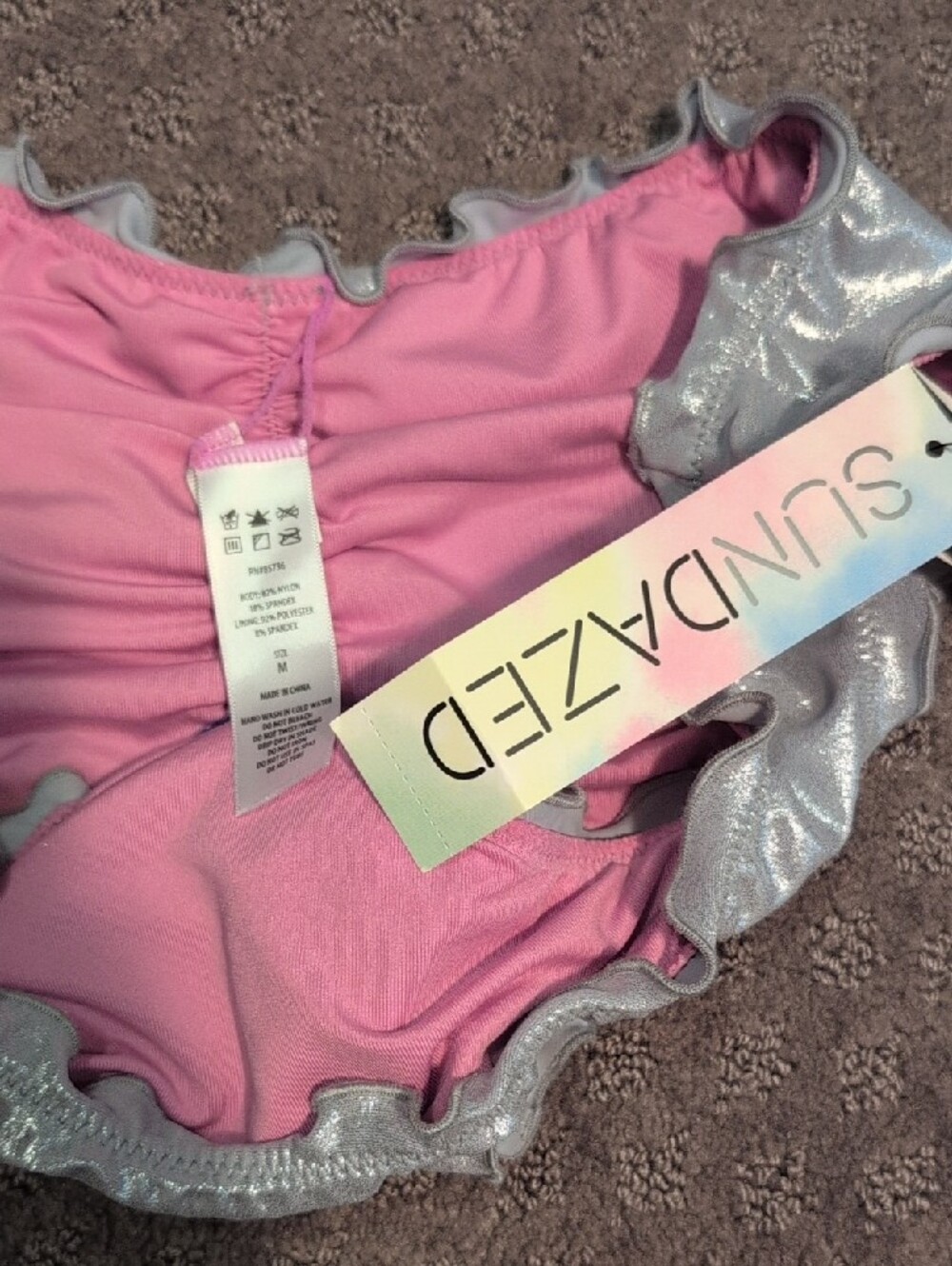 Shimmery Silver Bikini Set with Pink Lining - Picture 2 of 9